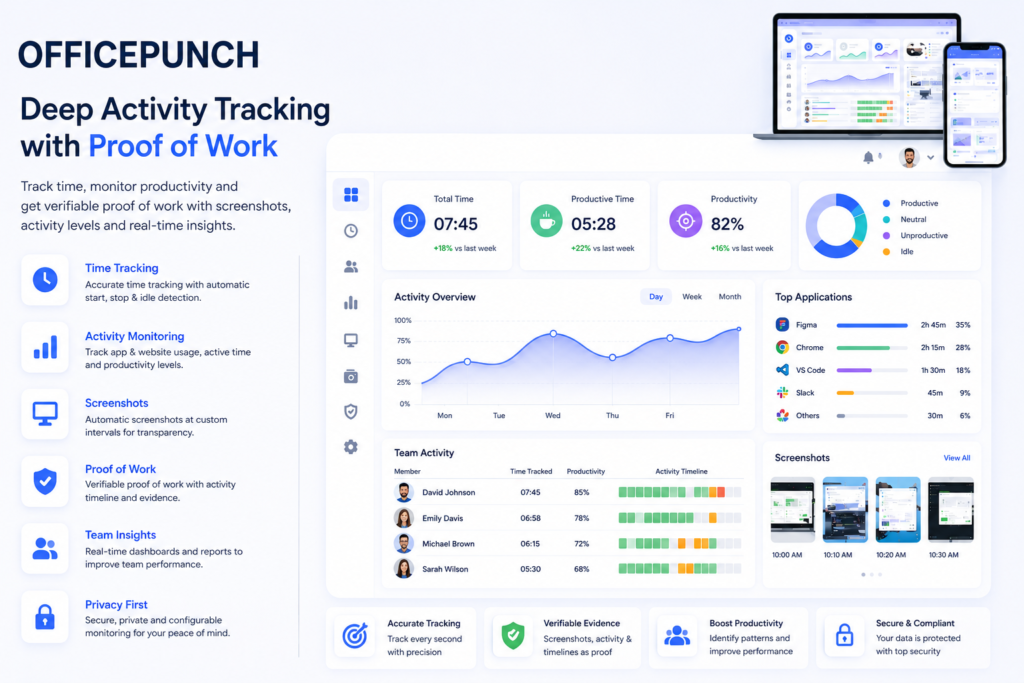 Employee monitoring productivity in office punch
